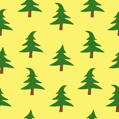 seamless pattern with Christmas trees on an yellow background
