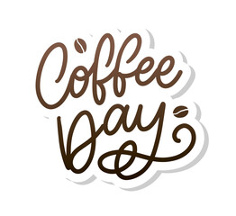 International Coffee Day lettering with coffee beans. Vector illustration