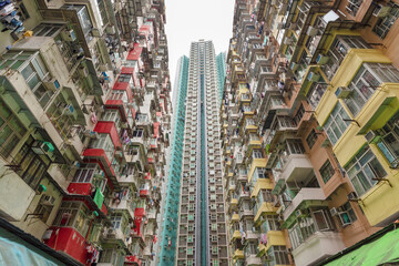 Crowded old and new residential building in Hong Kong city