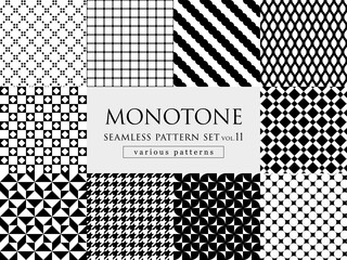 モノトーンのいろいろな柄　シームレスパターンセット