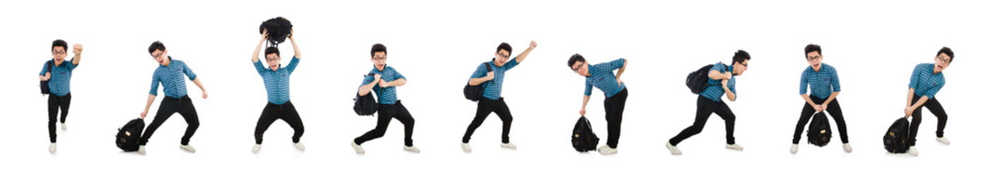 Student with backpack isolated on the white