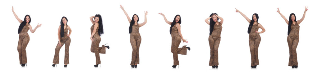 Obraz premium Young model in leopard prints suit isolated on white