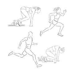 A collection of doodle art illustrations that includes the following sports track and field runner, track and field, runner, vector sketch illustration