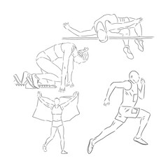 A collection of doodle art illustrations that includes the following sports track and field runner, track and field, runner, vector sketch illustration