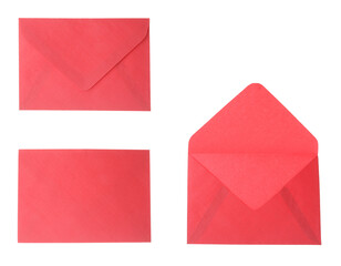 Set of red envelopes on white background