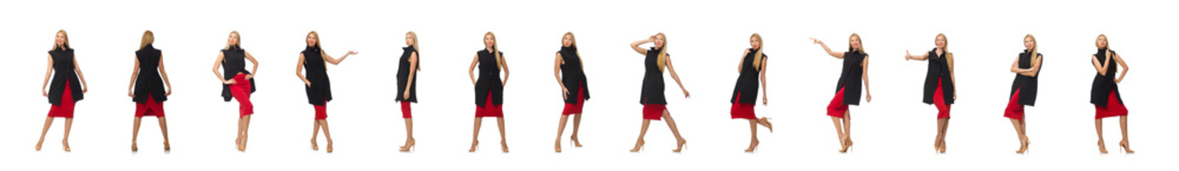 Fototapeta premium Pretty young girl in bordo skirt isolated on white