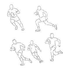 Fototapeta na wymiar Running rugby player, abstract black vector silhouette, Rugby player, vector sketch illustration