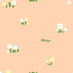 Cute Wild Flower Seamless Pattern with Orange Background