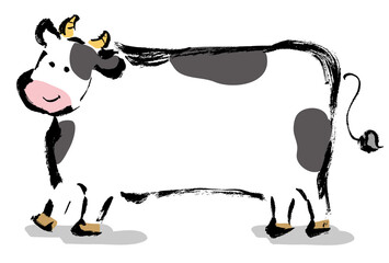 2021年年賀状テンプレート　手描きの牛のコピースペースありのイラスト