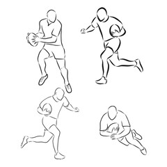 Running rugby player, abstract black vector silhouette, Rugby player, vector sketch illustration