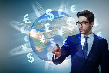 Global money transfer and exchange concept with businessman