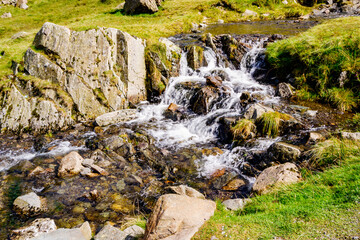 Close up of small waterfall at Kirkstone Pass Lake District