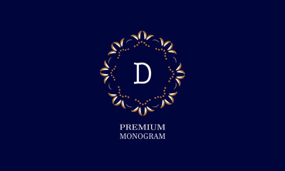 Decorative monogram design with the letter of the alphabet D. Elegant logo of the logo of the restaurant, hotel, business. Can be used for invitations, booklets, postcards.