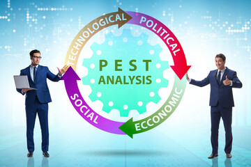 Business people in PEST analysis business concept