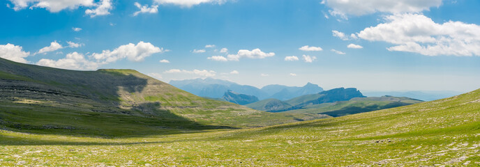 Panoramic green landscape in Ordesa, Pyrenees