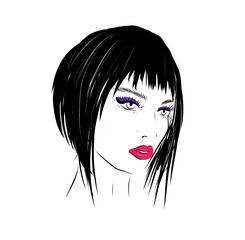 Brunette Woman Portrait in fashion illustration sketch