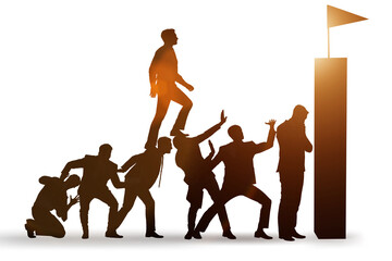 Career progression concept with businessman climbing stairs