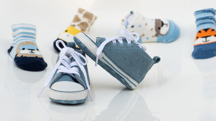 Blue children's sneakers with laces