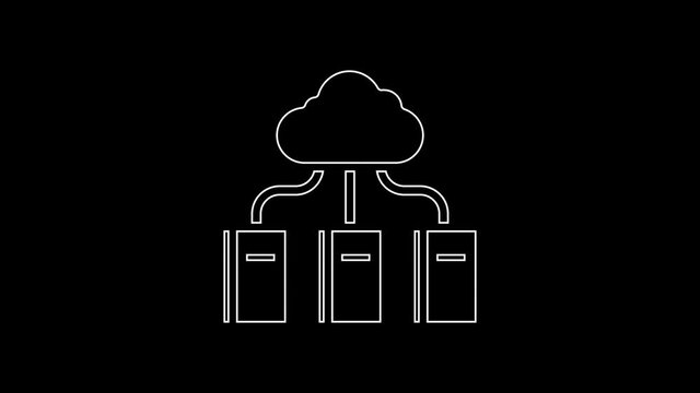 White line Cloud or online library icon isolated on black background. Internet education or distance training. 4K Video motion graphic animation.
