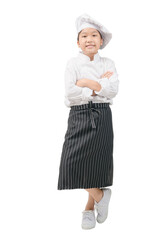 Portrait of Happy little girl in chef uniform smile isolated