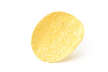 Close-up Crispy potato chips snack flat cut isolated on white background. clipping path