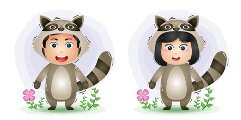 cute couple using the raccoons costume © riko_design