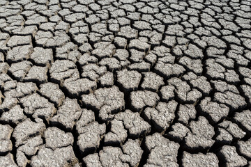 Part of a huge area of dried land suffering from drought in cracks.