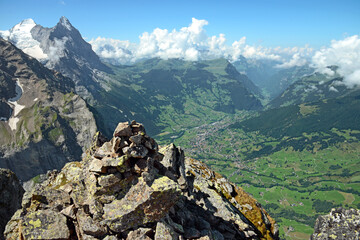 Fototapeta na wymiar Eiger towering over Grindelwald, shot from the Chrinnenhorn.