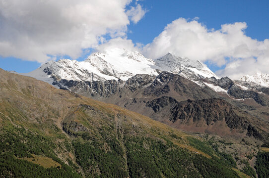 Fresh snow on the Fletschhorn in summer.