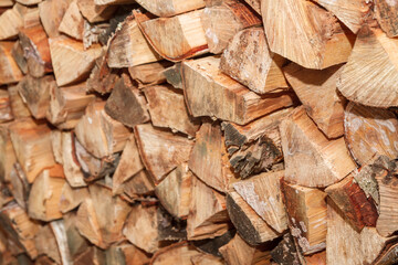 Fototapeta premium Pinned birch wood are in a pile in drevenice