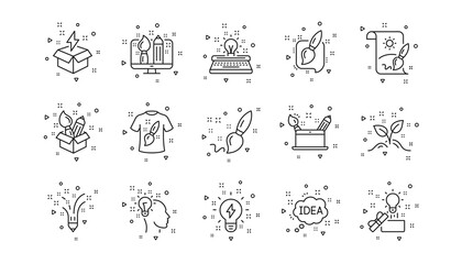 Creative designer, Idea and Inspiration. Creativity line icons. Brush and pencil linear icon set. Geometric elements. Quality signs set. Vector