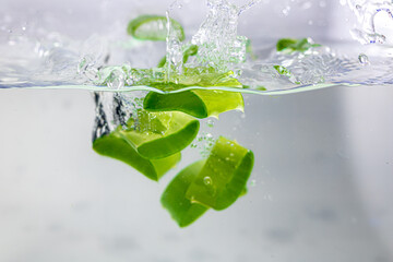 ice cube and green leaf
