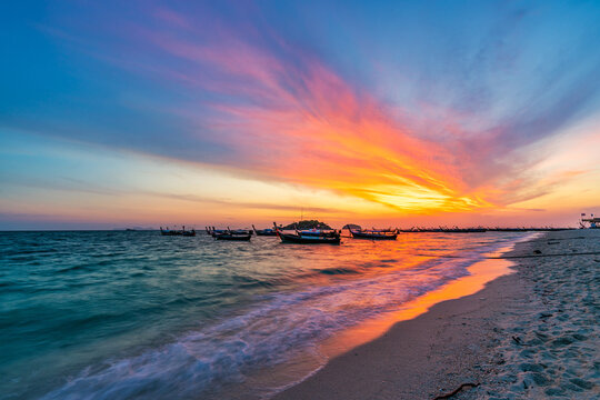 Beautiful sunrise at sunrise beach in Lipe Island,  Satun, Thailand