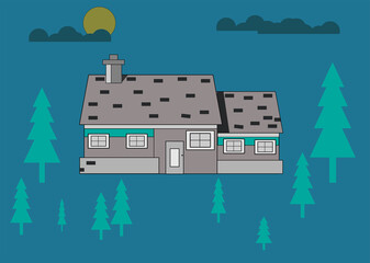  ilustration vector graphic of house night good for background,wallpaper
