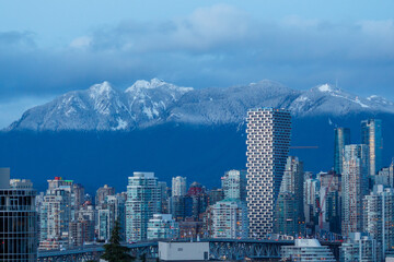 Vancouver, Canada - Circa 2019: Downtown Vancouver and the mountains