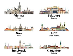 Obraz premium Austria main cities skylines vector illustrations