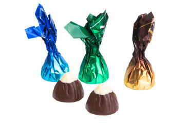 chocolate candies in colored wrapper