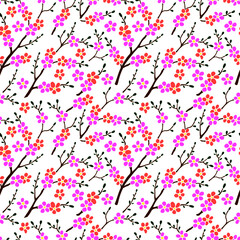 seamless pattern in color, silhouette of sakura branches, ornament for wallpaper and fabric, scrapbooking paper