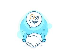 Grow plant leaf sign. Handshake deal complex icon. Leaves line icon. Environmental care symbol. Agreement shaking hands banner. Leaves sign. Vector