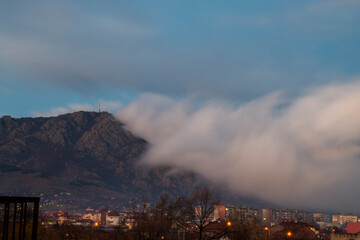 Misty golden hour mountain landscape - Blue Rocks mountain in Sliven, Bulgaria (bulg: Сините Камъни)