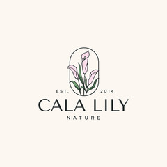 Calla Lily Flower Feminine Logotype Vintage Hipster Illustration Icon Template