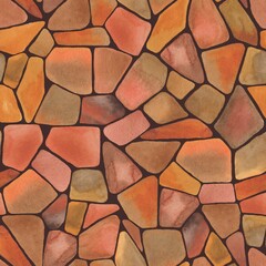 watercolor illustration, seamless pattern, stone  wall, retro pattern, ornament for wallpaper and fabric, wrapping paper