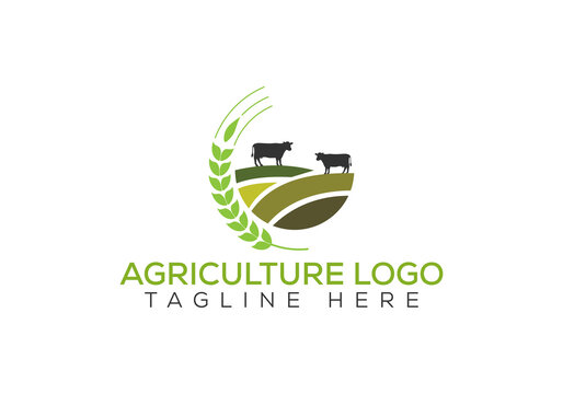 Agriculture and farming with a tractor with cultivator and plow, logo design. Agribusiness, Eco-farm and rural country, vector design.