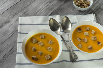 Pumpkin and carrot cream. Autumn recipe