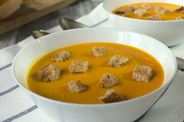 Pumpkin and carrot cream. Autumn recipe