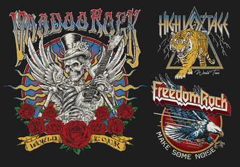 Set of Vintage Rock Concert Style T-shirt Designs.  - 376255979