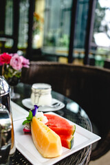 Full American Breakfast Huge healthy breakfast spread on a table with coffee Breakfast served with coffee English breakfast fried egg