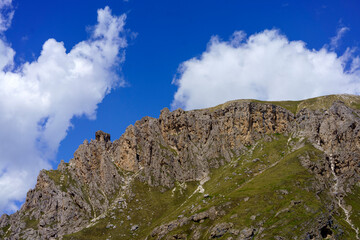 Mountain landscape along the road to Pordoi pass, Dolomites