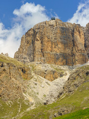 Mountain landscape along the road to Pordoi pass, Dolomites