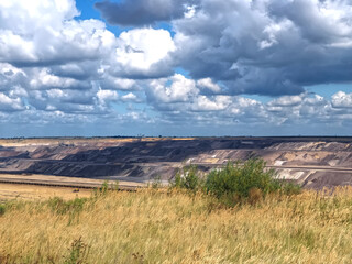 Lignite mining, surreal landscape in Garzweiler in Germany, searching for brown coal
